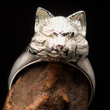 Excellent crafted happy sleeping Cat Ring - shiny Sterling Silver - BikeRing4u