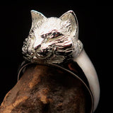 Excellent crafted happy sleeping Cat Ring - shiny Sterling Silver - BikeRing4u