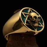Excellent crafted Men's Biker Ring green Hebrew Skull - Solid Brass - BikeRing4u