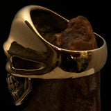 Excellent crafted Men's Biker Skull Ring green Diamond Lucky 13 - Solid Brass - BikeRing4u