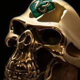 Excellent crafted Men's Biker Skull Ring green Diamond Lucky 13 - Solid Brass - BikeRing4u