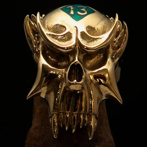 Excellent crafted Men's Vampire Skull Ring green Diamond 13 - Solid Brass - BikeRing4u