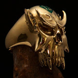 Excellent crafted Men's Vampire Skull Ring green Diamond 13 - Solid Brass - BikeRing4u
