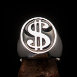 Excellent crafted Men's Currency Ring US Dollar Symbol Black - Sterling Silver - BikeRing4u
