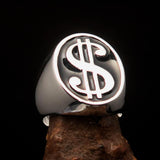Excellent crafted Men's Currency Ring US Dollar Symbol Black - Sterling Silver - BikeRing4u