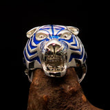 Excellent crafted Men's Animal Ring Male Tiger Blue Sterling Silver 925 - BikeRing4u