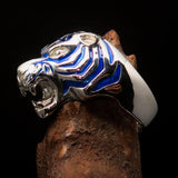 Excellent crafted Men's Animal Ring Male Tiger Blue Sterling Silver 925 - BikeRing4u