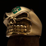 Nicely Crafted Men's Outlaw green 1% er Gnome Skull Ring - Solid Brass - BikeRing4u