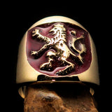 Excellent crafted ancient Men's red Rampant Lion Ring - Solid Brass - BikeRing4u