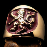Excellent crafted ancient Men's red Rampant Lion Ring - Solid Brass - BikeRing4u