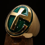 Excellent crafted Men's Ring modern green Christian Cross - Solid Brass - BikeRing4u