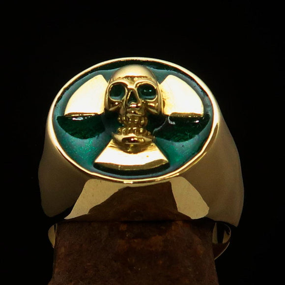Excellent crafted Men's green Radioactive Skull Ring - Solid Brass - BikeRing4u