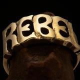 Excellent crafted One Word REBEL Ring - Solid Brass - BikeRing4u