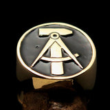Perfectly crafted Men's GDR Socialist Ring Hammer Compasses Black - Solid Brass - BikeRing4u