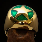 Excellent crafted Men's US Marshall Ring green Star - Solid Brass - BikeRing4u