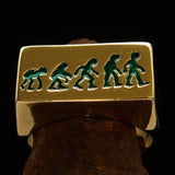 Excellent crafted rectangle shaped green Human Evolution Ring - solid Brass - BikeRing4u