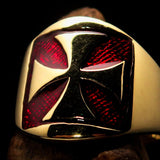 Excellent crafted Men's red Iron Cross Biker Ring - Solid Brass - BikeRing4u