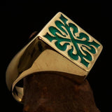 Excellent crafted Men's green Fleur de Lis Cross Ring - solid Brass - BikeRing4u