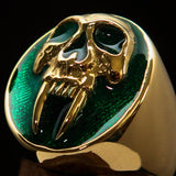 Excellent crafted oval Men's green Vampire Skull Ring - solid Brass - BikeRing4u