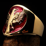 Excellent crafted ancient Men's red Garuda Ring - Solid Brass - BikeRing4u