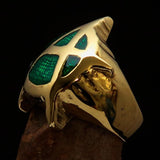 Excellent crafted Men's green Anarchy Symbol Ring - Solid Brass - BikeRing4u