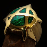 Excellent crafted Men's green Anarchy Symbol Ring - Solid Brass - BikeRing4u