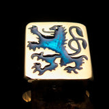 Perfectly crafted Men's Rampant Lion Ring Blue - Solid Brass - BikeRing4u