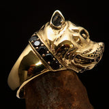 Excellent crafted Men's Pitbull Ring with red Garnet Collar - solid Brass - BikeRing4u