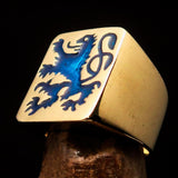 Perfectly crafted Men's Rampant Lion Ring Blue - Solid Brass - BikeRing4u