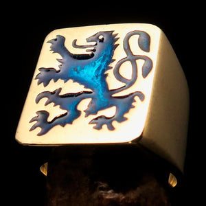 Perfectly crafted Men's Rampant Lion Ring Blue - Solid Brass - BikeRing4u