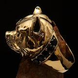 Excellent crafted Men's Pitbull Ring with red Garnet Collar - solid Brass - BikeRing4u