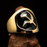 Excellent crafted Men's Black Hammer and Sickle Crest Ring - Solid Brass - BikeRing4u