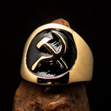 Excellent crafted Men's Black Hammer and Sickle Crest Ring - Solid Brass - BikeRing4u