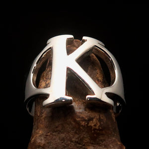Men's Greek upper case Capital Letter Initial Ring Kappa - Sterling Silver - BikeRing4u