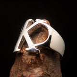 Men's Greek upper case Capital Letter Initial Ring Kappa - Sterling Silver - BikeRing4u