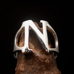 Men's Greek upper case Capital Letter Initial Ring Nu - Sterling Silver - BikeRing4u