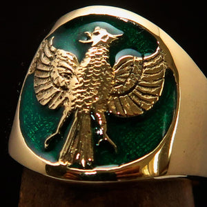 Excellent crafted ancient Men's green Garuda Ring - Solid Brass - BikeRing4u