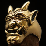 Excellent crafted Men's horned Devil Ring - Antiqued Brass - BikeRing4u