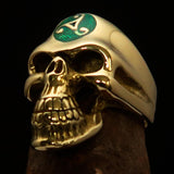 Excellent crafted Men's Celtic Triskelia green Triad Skull Ring - solid Brass - BikeRing4u