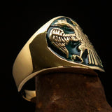 Excellent crafted ancient Men's green Twin Head Eagle Ring - Solid Brass - BikeRing4u