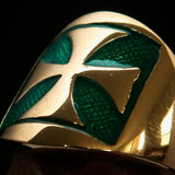 Excellent crafted Men's green Iron Cross Biker Ring - Solid Brass - BikeRing4u