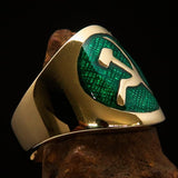 Excellent crafted Men's green Hammer and Sickle Crest Ring - Solid Brass - BikeRing4u