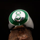 Nicely crafted domed Men's Number Ring green 8 Eight- Sterling Silver - BikeRing4u
