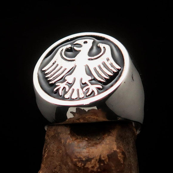 Nicely crafted Men's Seal Ring German Eagle Black - Sterling Silver - BikeRing4u