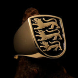 Perfectly crafted Men's Shield Ring 3 Black Lions Coat of Arms - Solid Brass - BikeRing4u