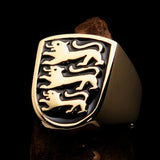 Perfectly crafted Men's Shield Ring 3 Black Lions Coat of Arms - Solid Brass - BikeRing4u