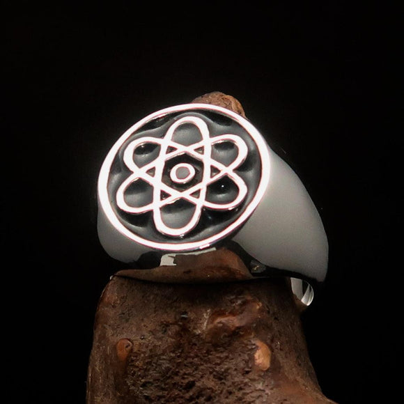 Perfectly crafted Men's Teacher Ring Atom Symbol Black - Sterling Silver - BikeRing4u