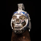 Excellent crafted Men's Skull Biker Ring blue Roman Centurion - Sterling Silver - BikeRing4u