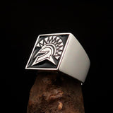 Nicely crafted Men's Ring Black Greek Warrior - Sterling Silver - BikeRing4u
