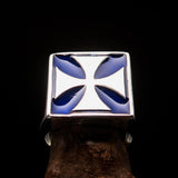 Perfectly crafted Men's Biker Ring Iron Cross Blue - Sterling Silver - BikeRing4u